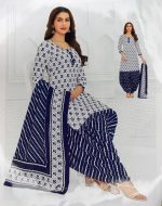 Blue Cotton Printed Suit (3 Piece Suit)