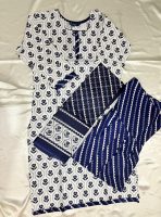 Blue Cotton Printed Suit (3 Piece Suit)